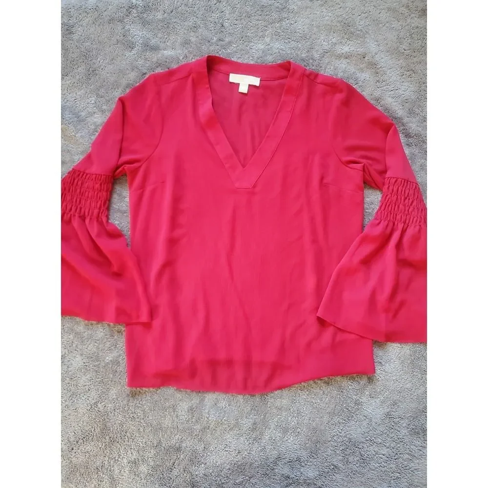 Michael Kors M Bell Sleeve Pullover Light Weight Top Blouse Raspberry 3288